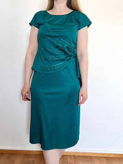 70s teal glitter dress, Size M