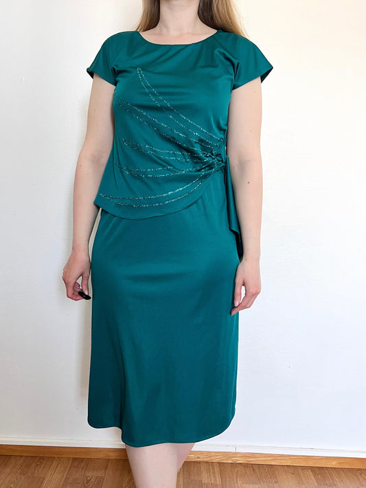 70s teal glitter dress, Size M
