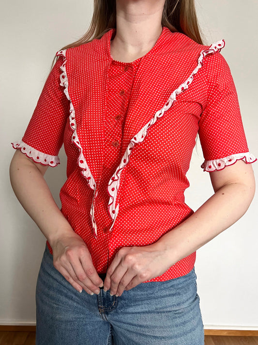 70s Pia & Paula red and white polka dot blouse, Size S