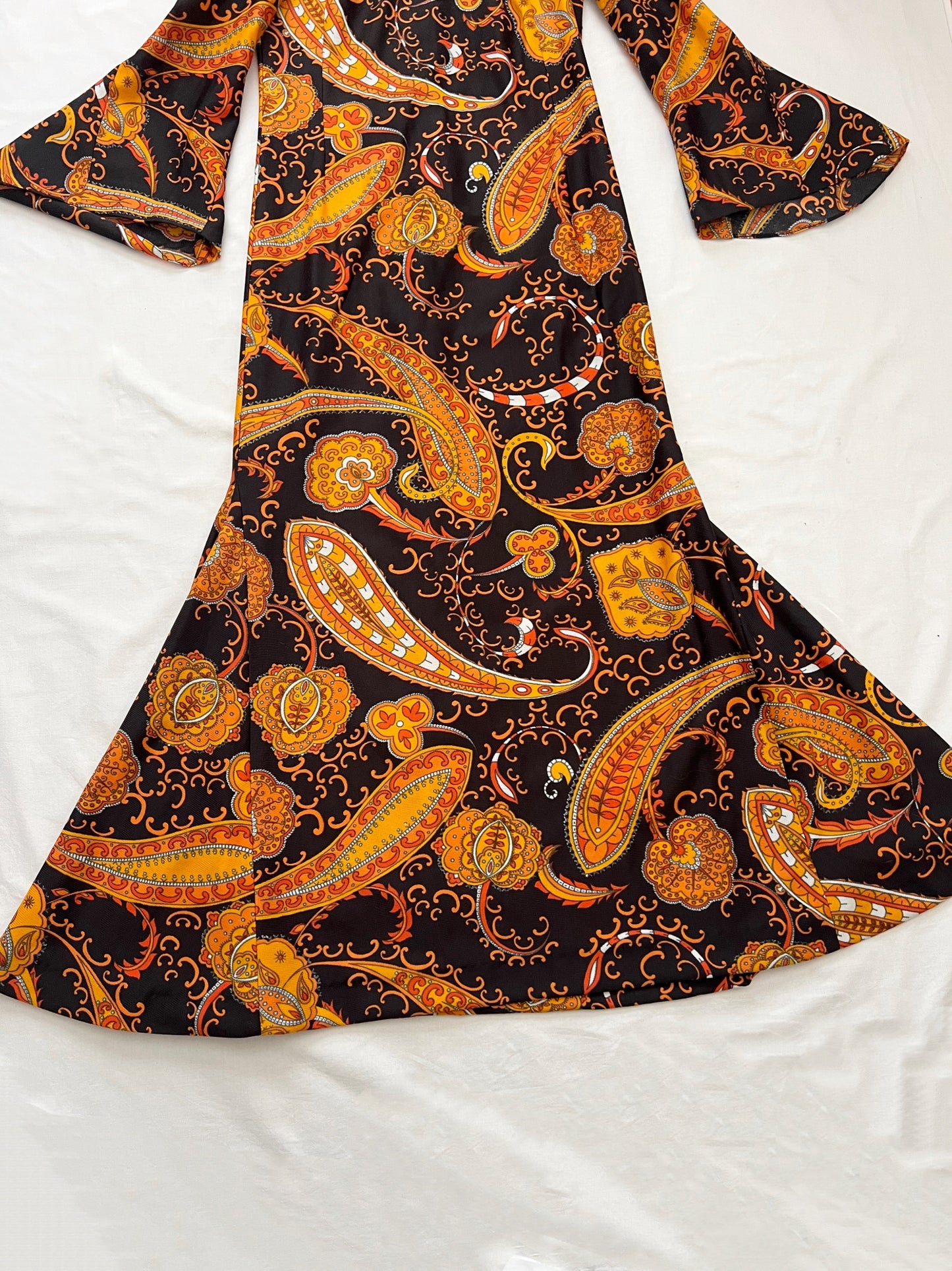 70s paisley pattern and wide sleeves dress, Size S