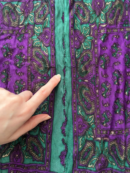 60s green and purple paisley top, Size XS