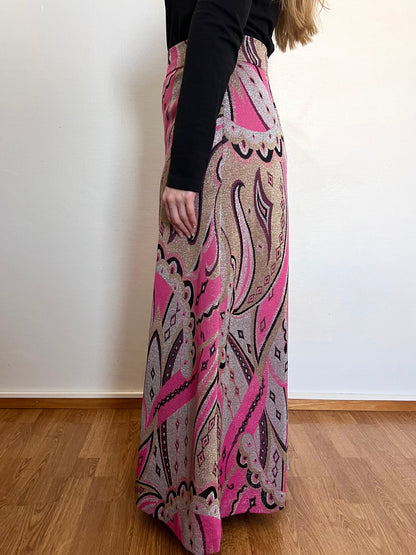 70s pink glittery maxi skirt, Size S