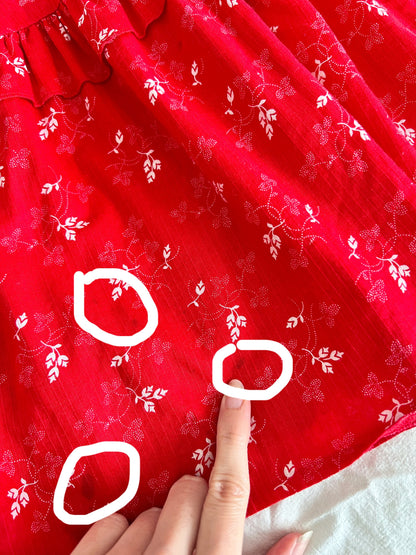 70s red cotton floral dress, Size M