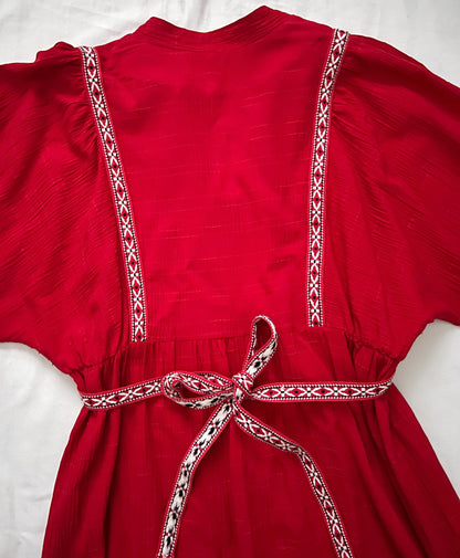 70s red bohemian dress, Size XS-S