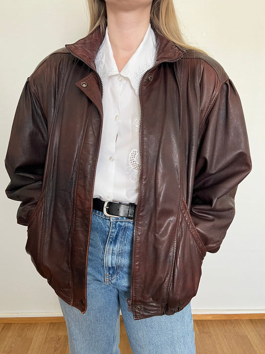 Brown 80s bomber leather jacket, Size L-XL