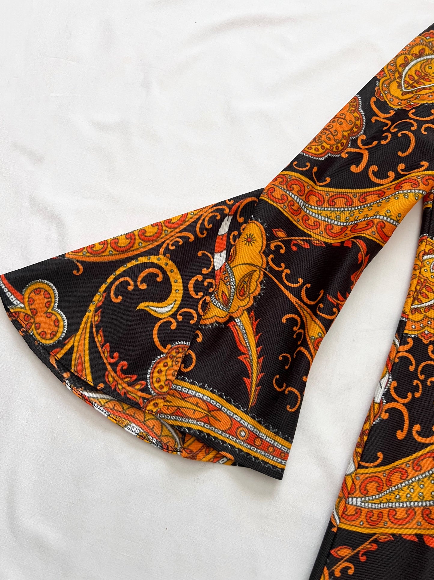 70s paisley pattern and wide sleeves dress, Size S
