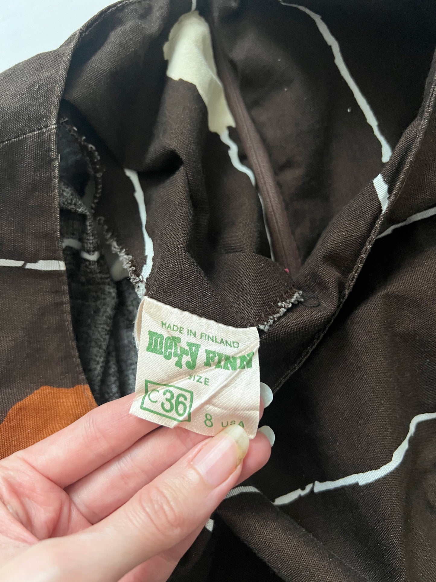 70s brown cotton and rayon dress, Size XS-S
