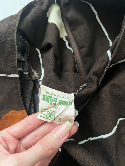 70s brown cotton and rayon dress, Size XS-S