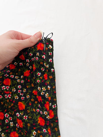 70s/80s corduroy floral skirt, Size L-XL