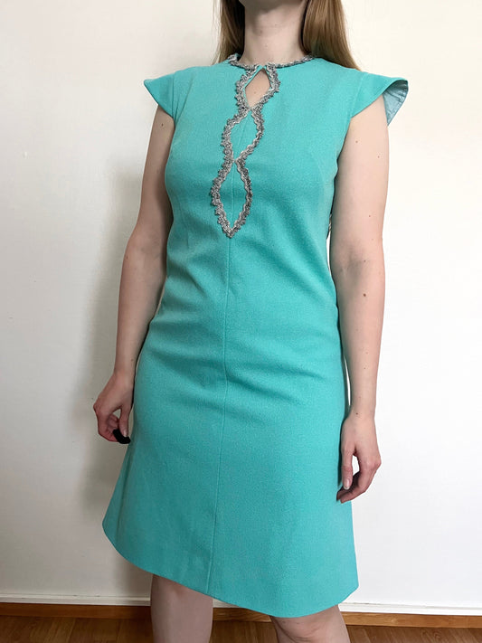 70s turquoise and silver dress, Size S
