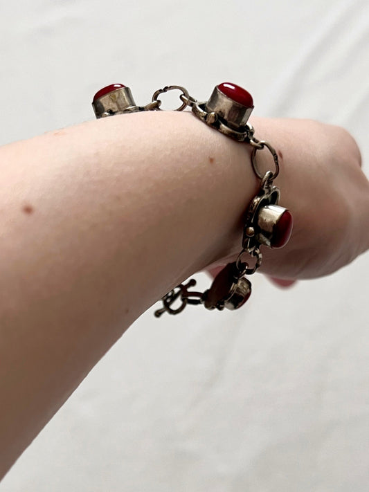 60s red stone and silver bracelet