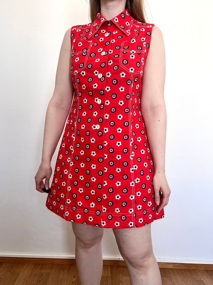 60s red flower mini dress, Size M