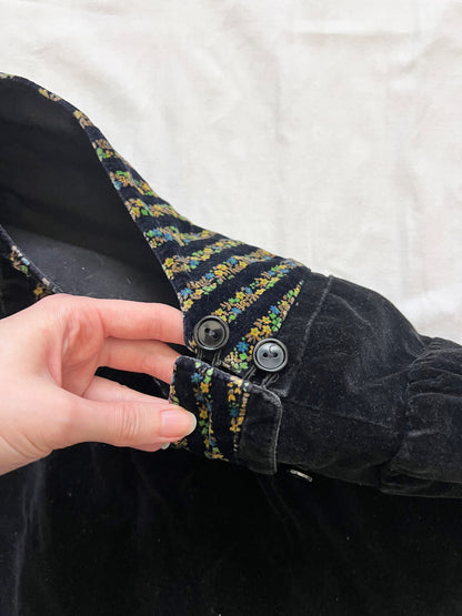 70s black velvet mini dress, Size M