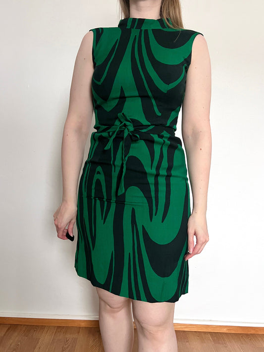 60s green and black wave dress, Size XS-S