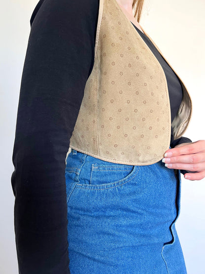 Beige polka dots suede vest, Size M-L
