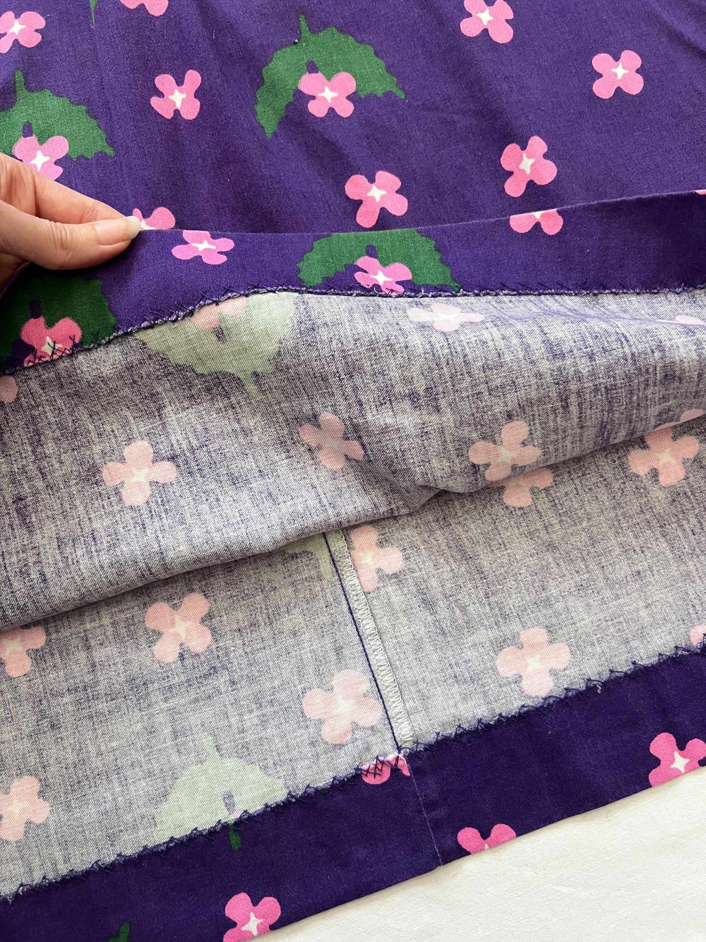 70s purple floral cotton, dress, Size XS-S