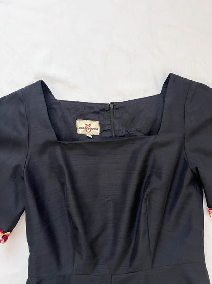 60s black square neckline dress, Size S