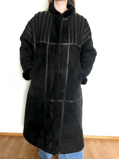 70s black winter coat, Size M-L