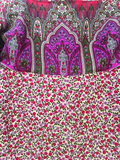 70s red floral Medieval revival maxi dress, Size S-M