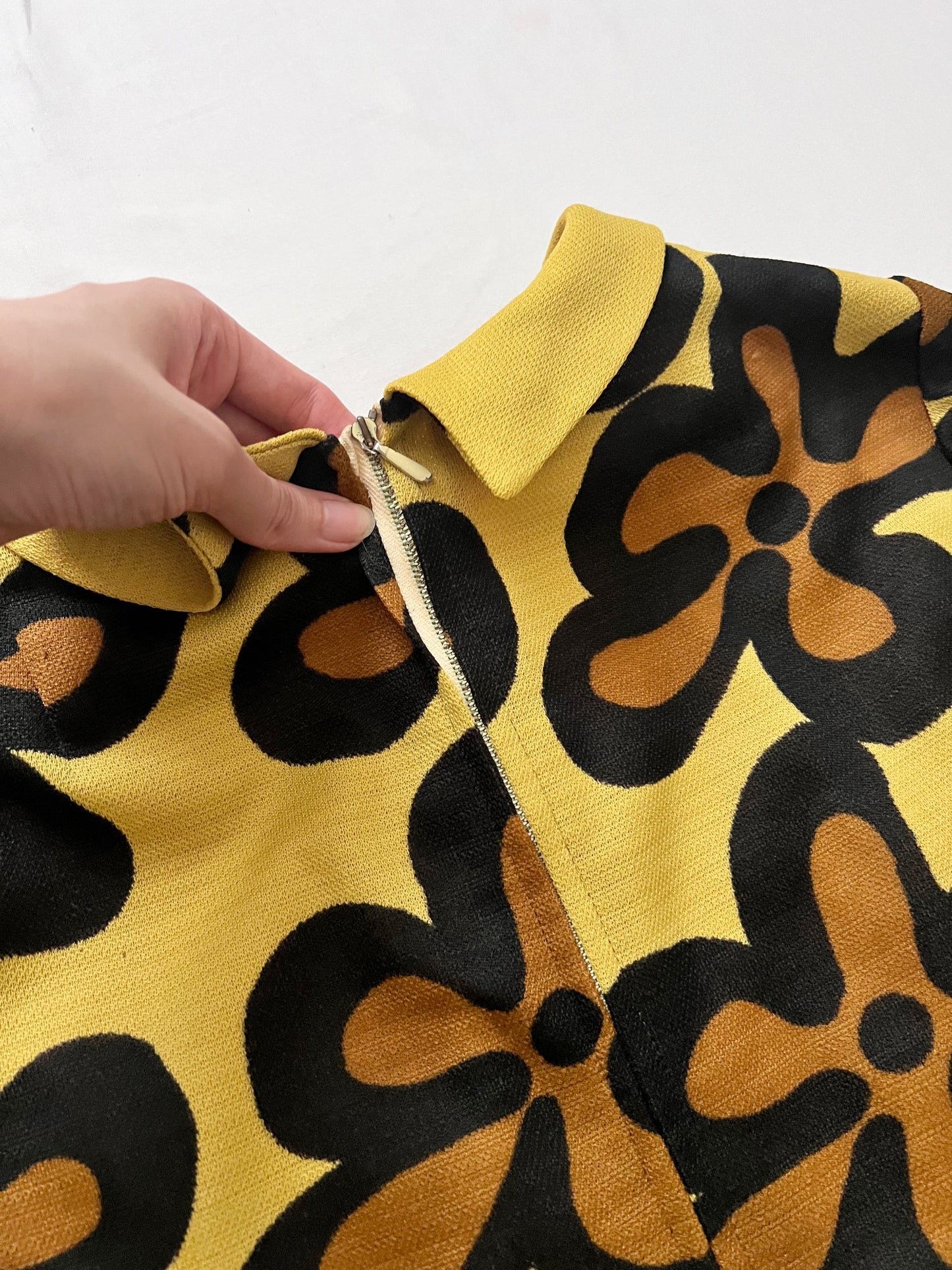60s yellow floral dress, Size XS