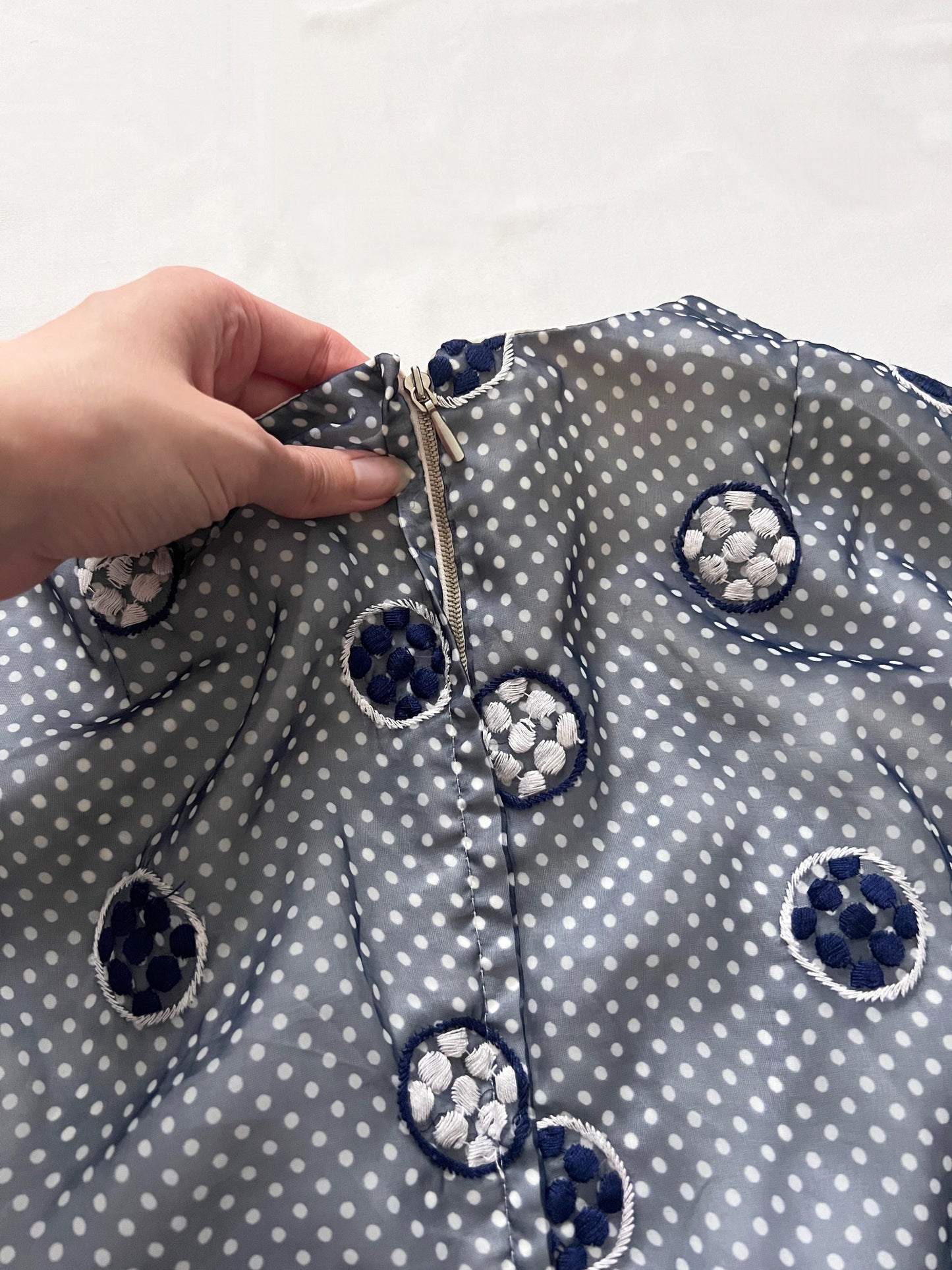 60s blue and white polka dot dress, Size XS-S