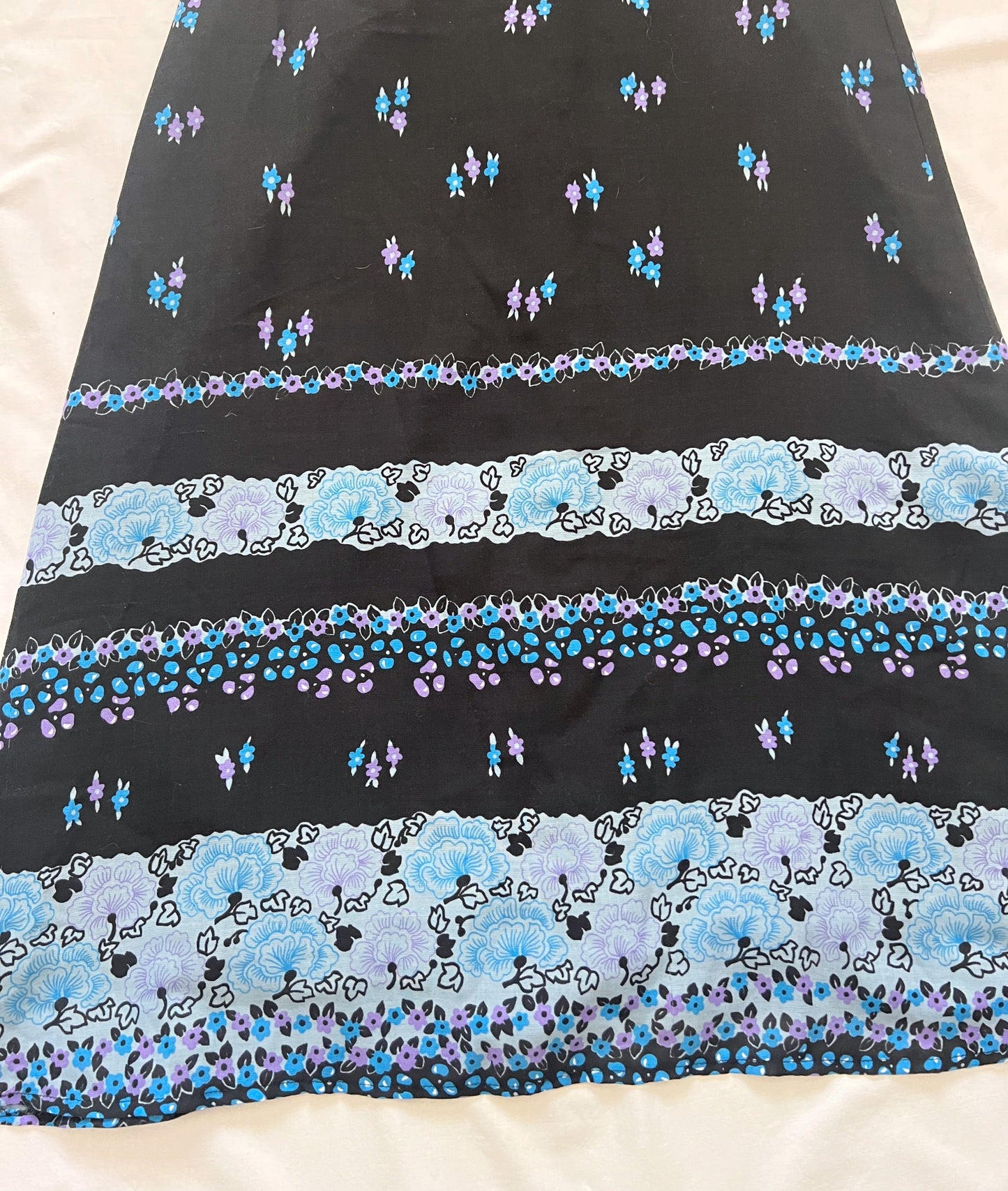 70s black and blue flutter sleeves maxi dress, Size XS