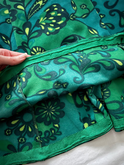 60s green flower dress, Size S