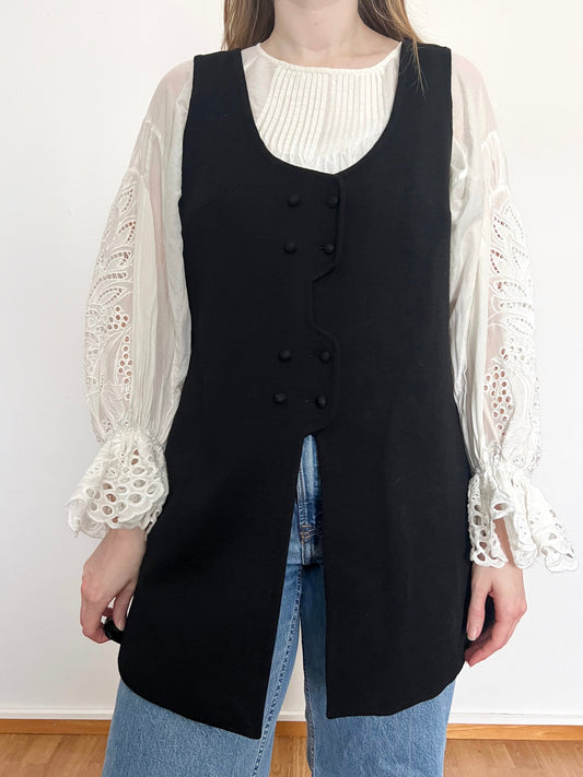 60s black asymmetrical closure vest, Size L