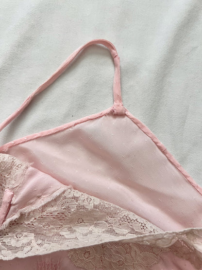 40s pink floral lace nightgown, Size L