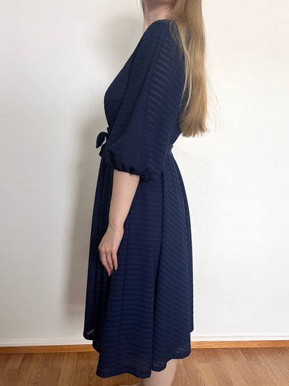 70s navy blue stripes dress, Size L