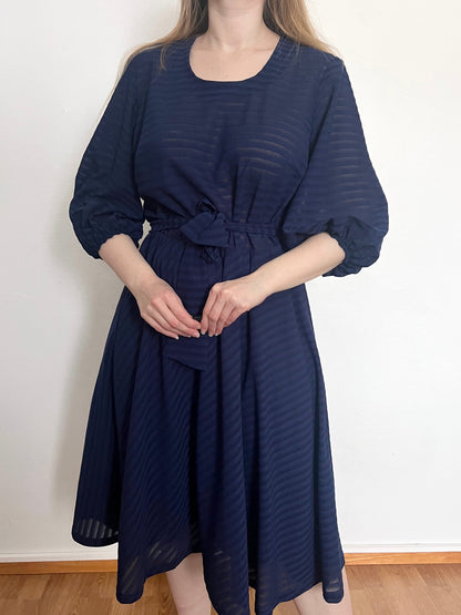 70s navy blue stripes dress, Size L