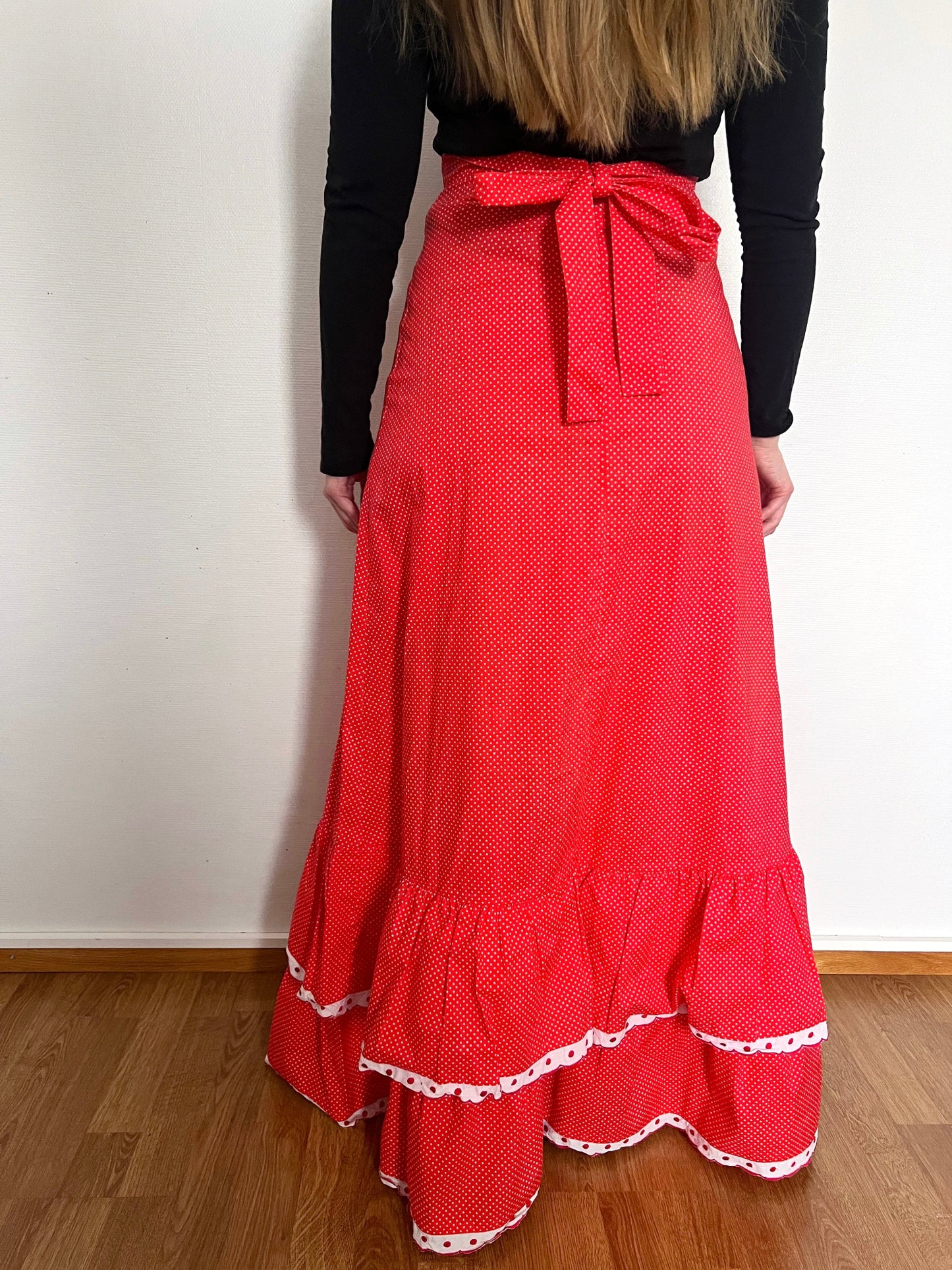 70s Pia & Paula red and white polka dot maxi skirt, Size S