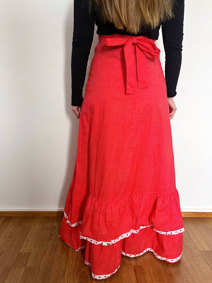 70s Pia & Paula red and white polka dot maxi skirt, Size S