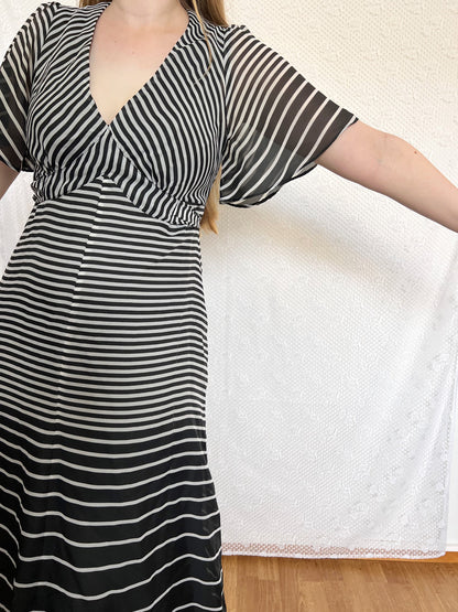 70s black and white striped dress, Size S-M