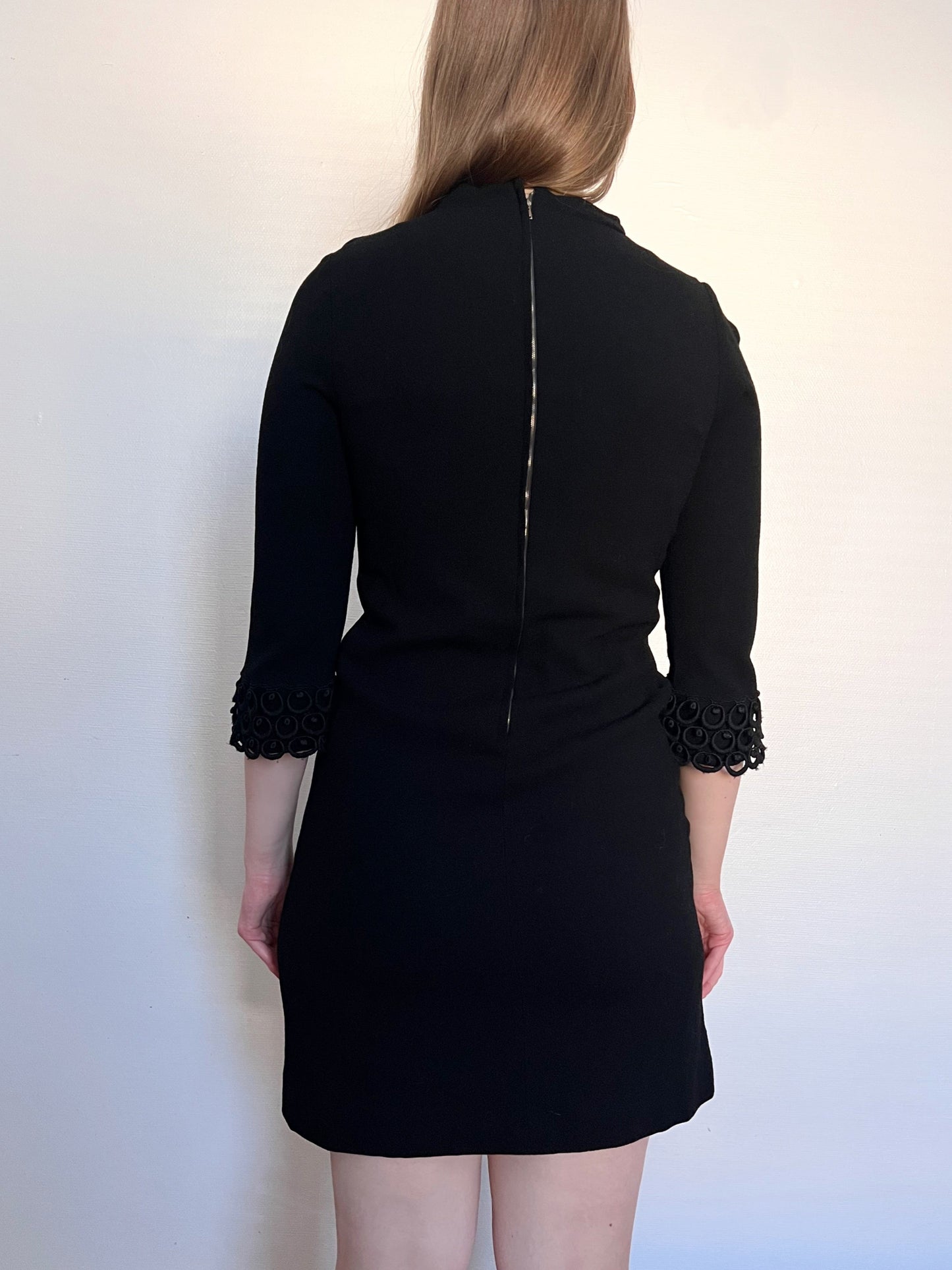 60s black round trim dress, Size S