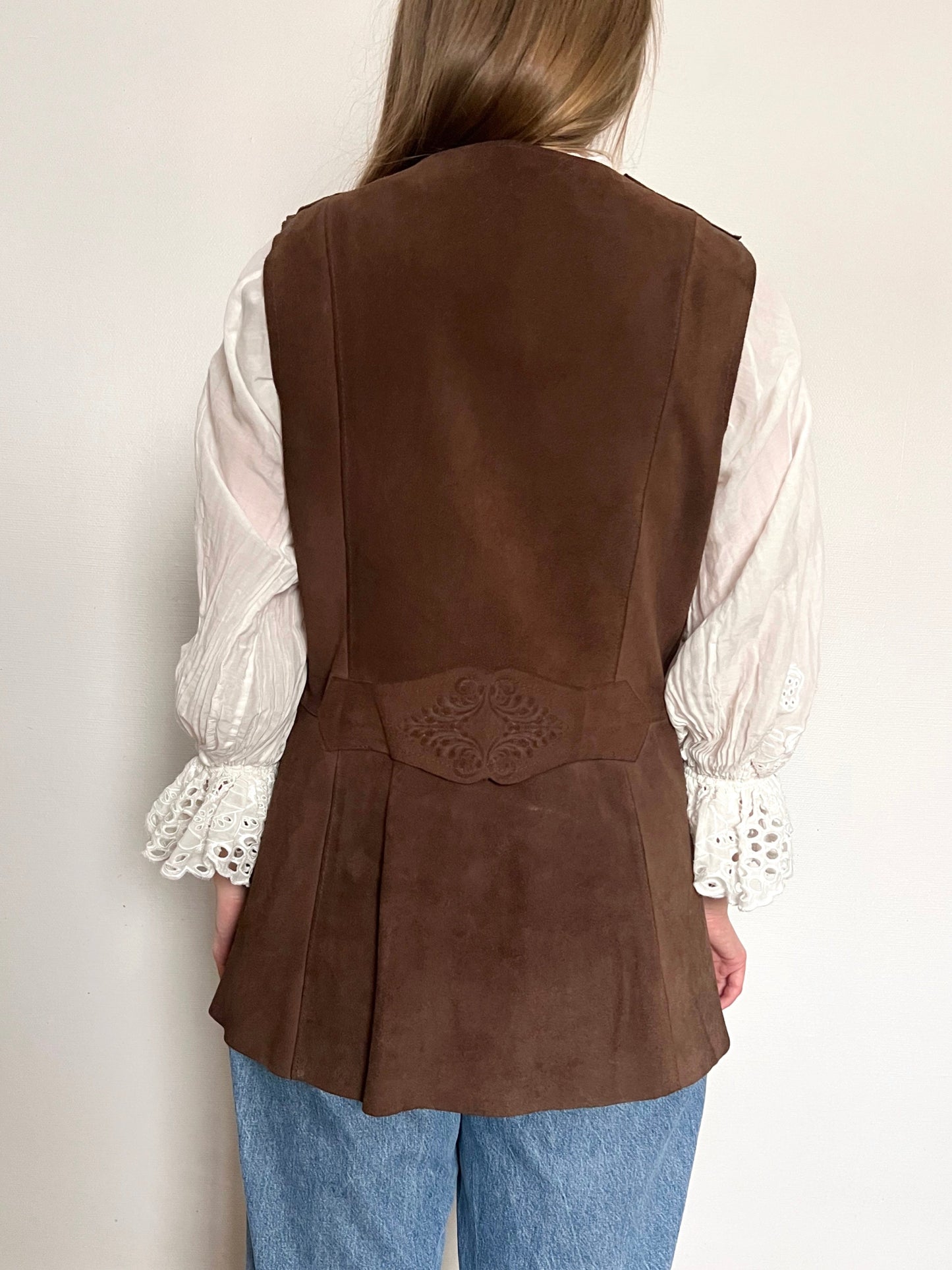 70s brown suede vest, Size L