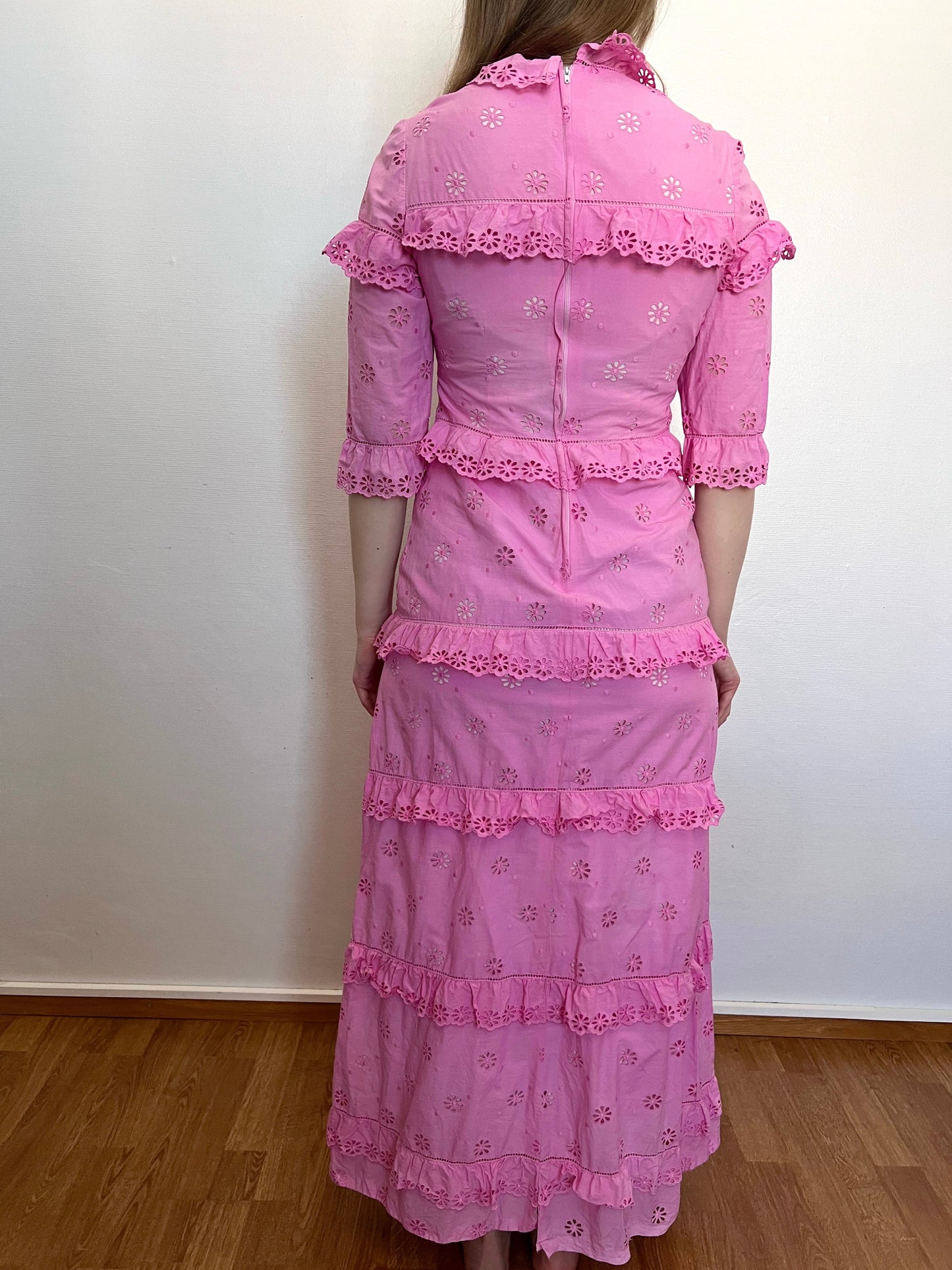 70s pink floral cutout maxi dress, Size S