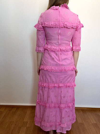 70s pink floral cutout maxi dress, Size S