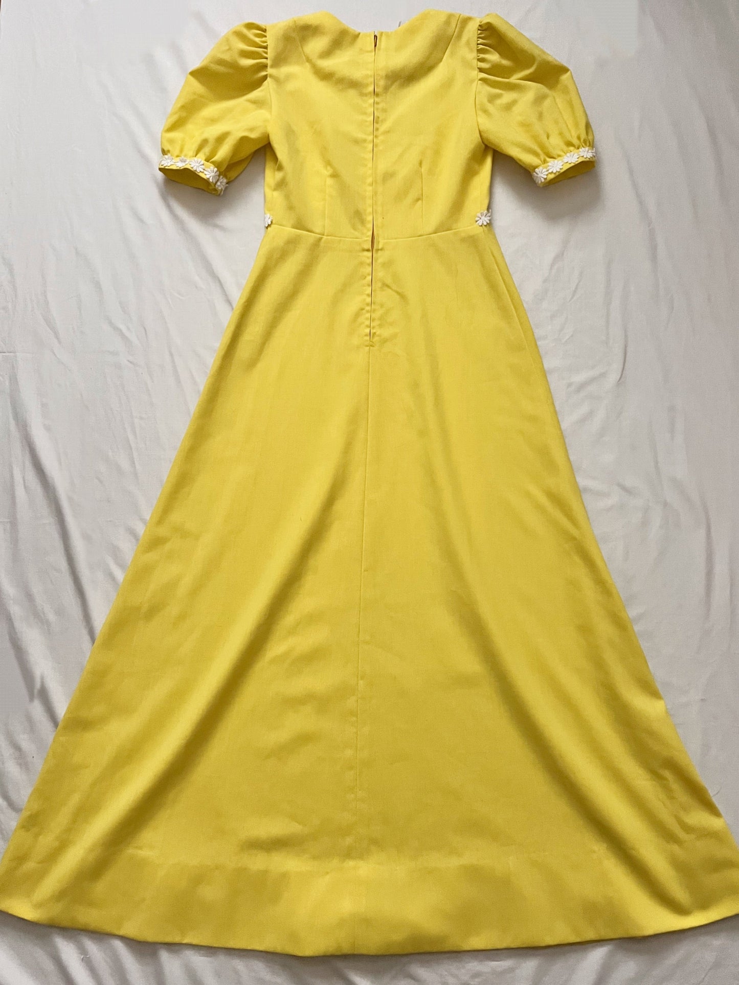 70s yellow maxi daisy dress, Size S