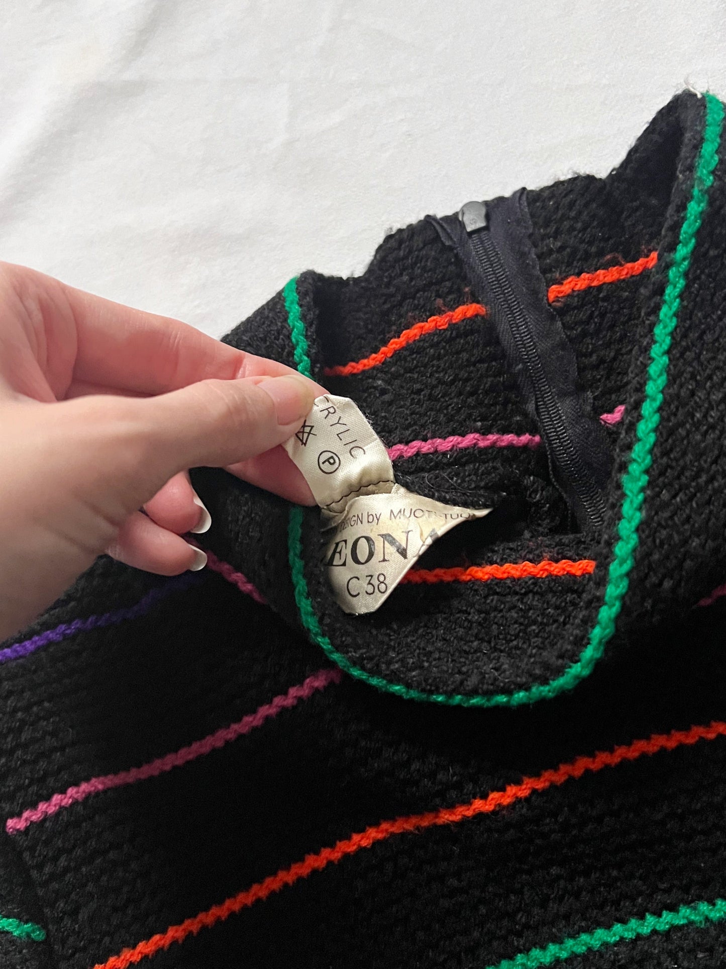 70s black & colorful striped knitted dress, Size S