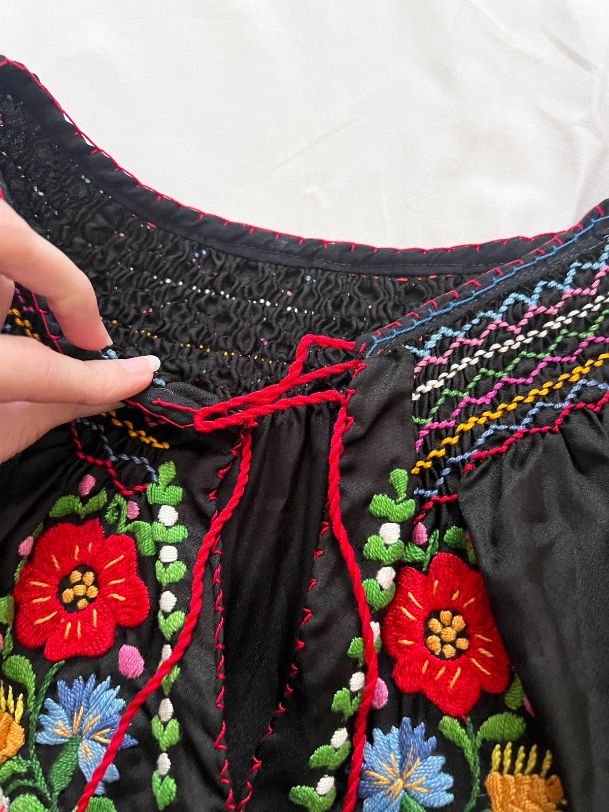 70s black Hungarian embroidery dress, Size S