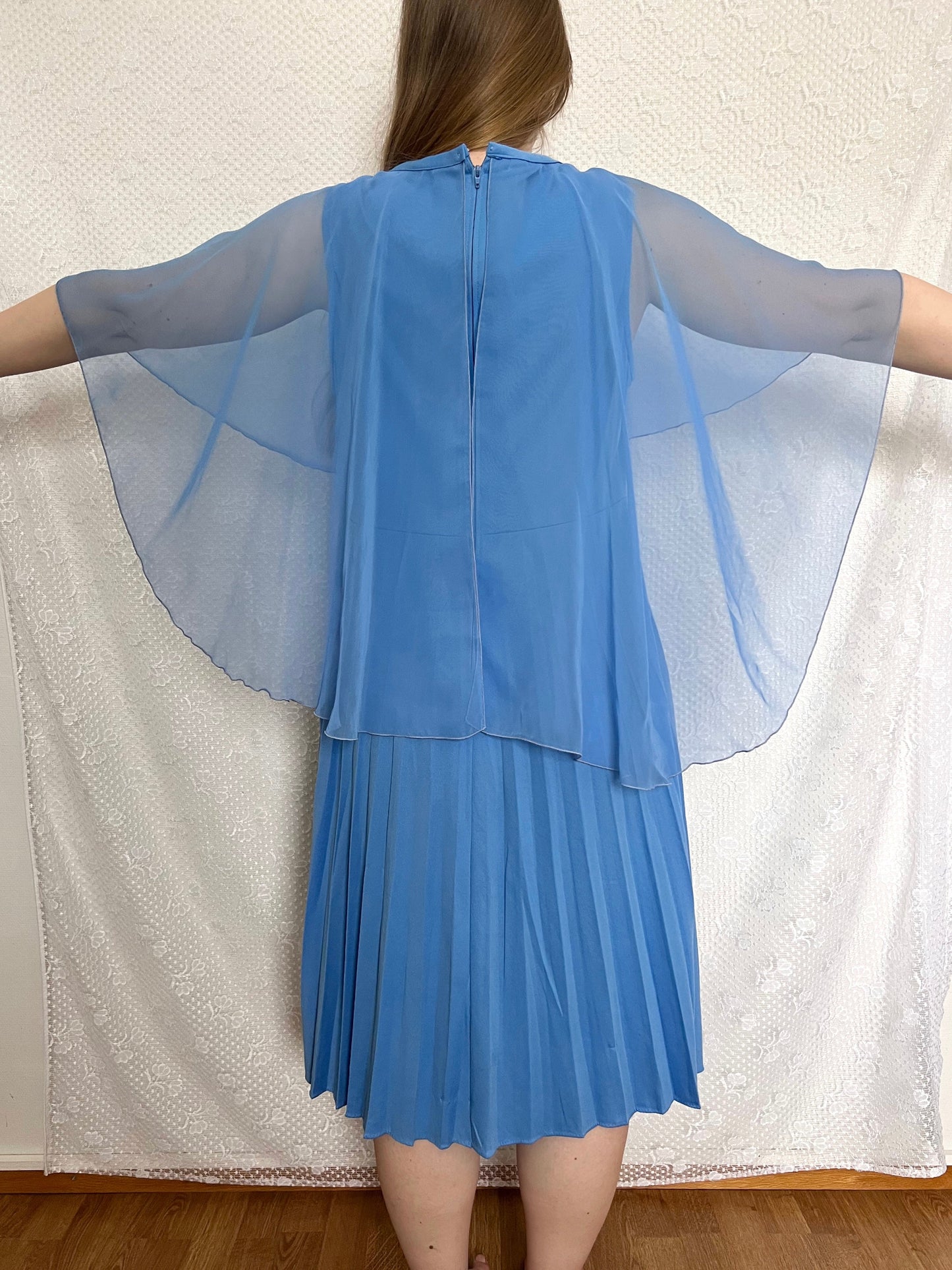 70s blue cape dress, Size L