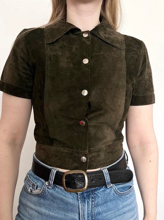 60s green suede top, Size S