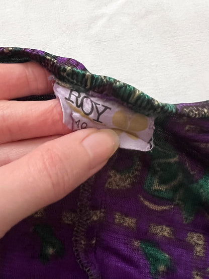 60s green and purple paisley top, Size XS