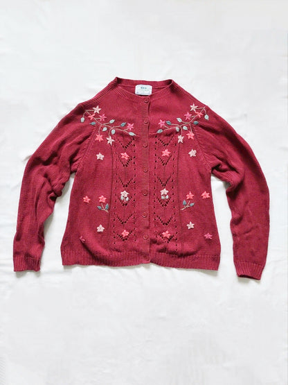 Burgundy flower cardigan, Size M-L