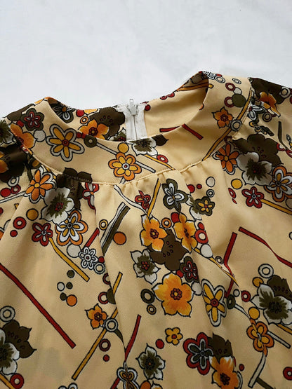 70s yellow flower dress, Size M-L