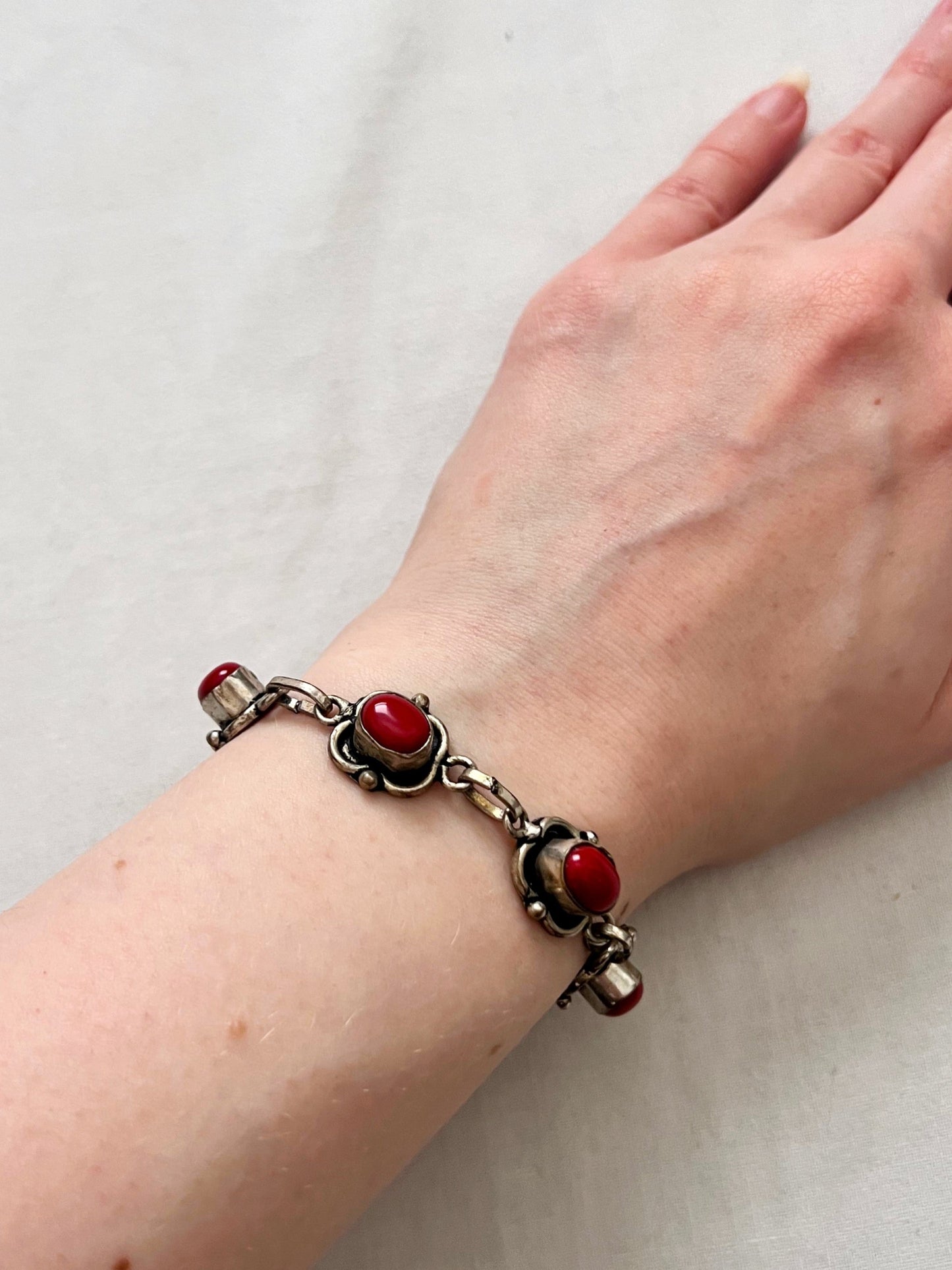 60s red stone and silver bracelet