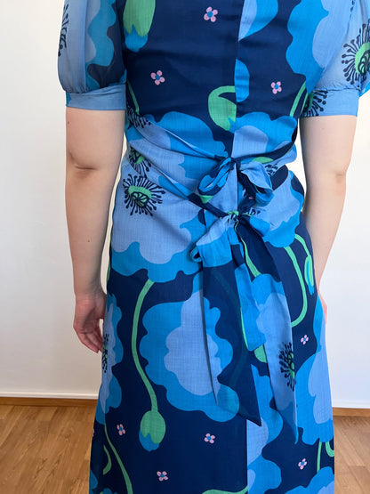 70s blue floral dress, Size XS-S