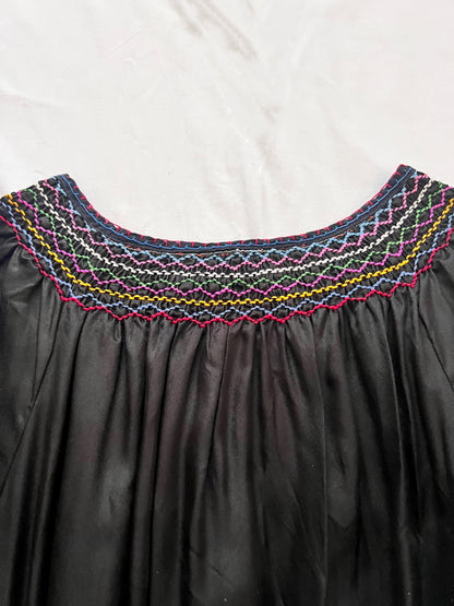 70s black Hungarian embroidery dress, Size S