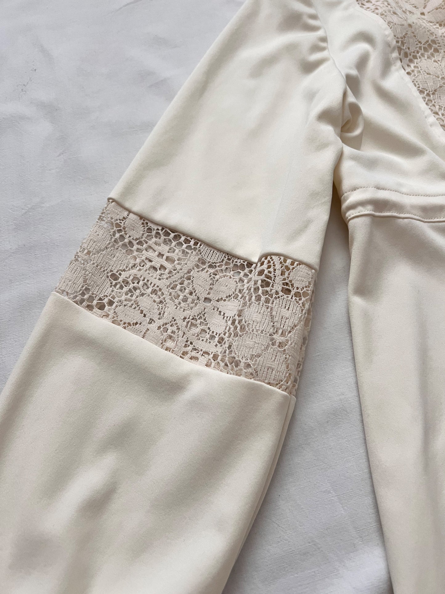 70s white lace detail dress, Size S